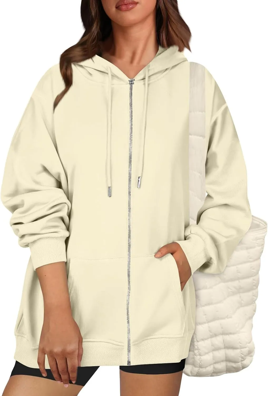 Zip Up Hoodie Women Fleece Oversized Sweatshirt Hoodies Casual Drawstring Athletic Sweat Zip Up Jackets with Pockets
