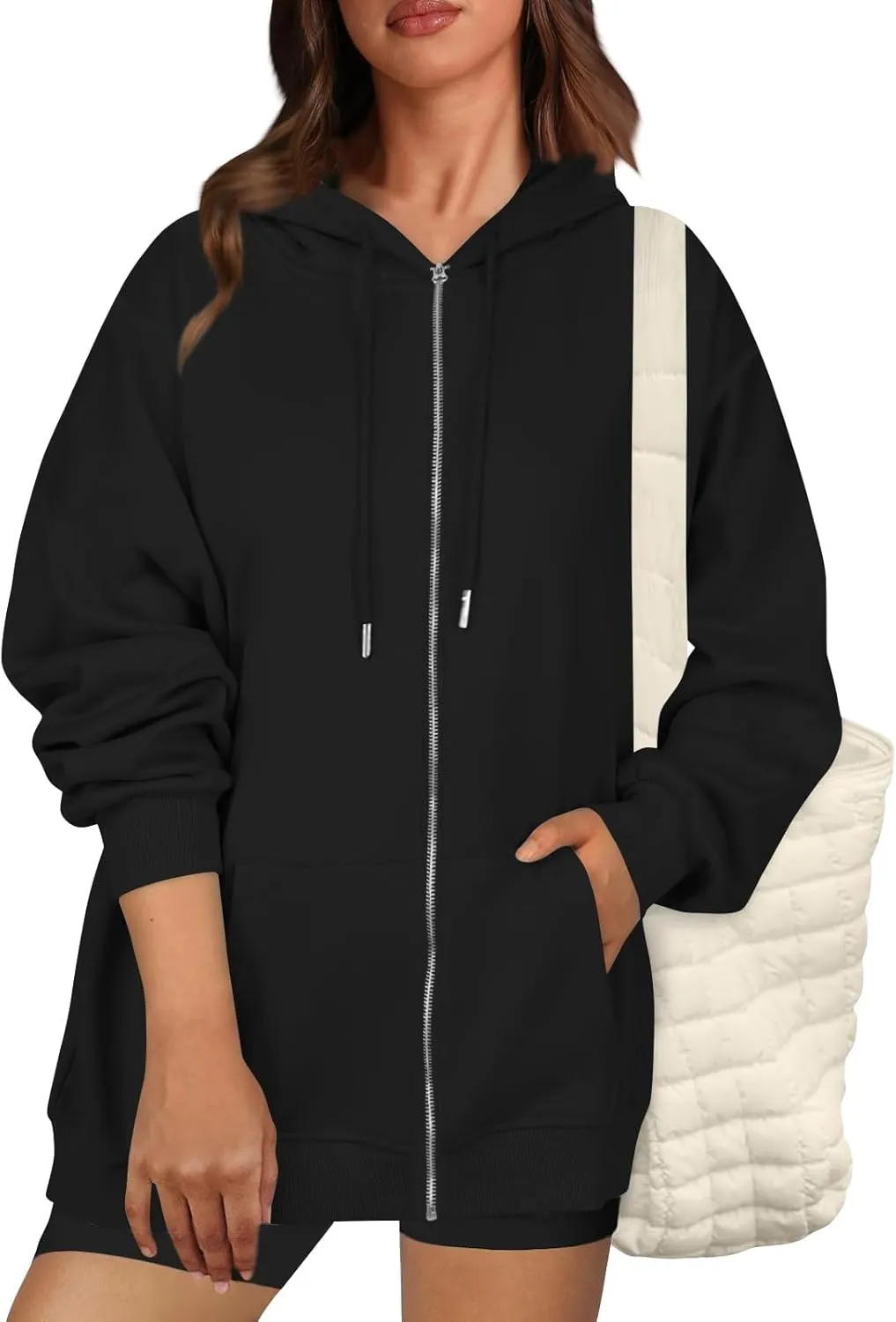 Zip Up Hoodie Women Fleece Oversized Sweatshirt Hoodies Casual Drawstring Athletic Sweat Zip Up Jackets with Pockets