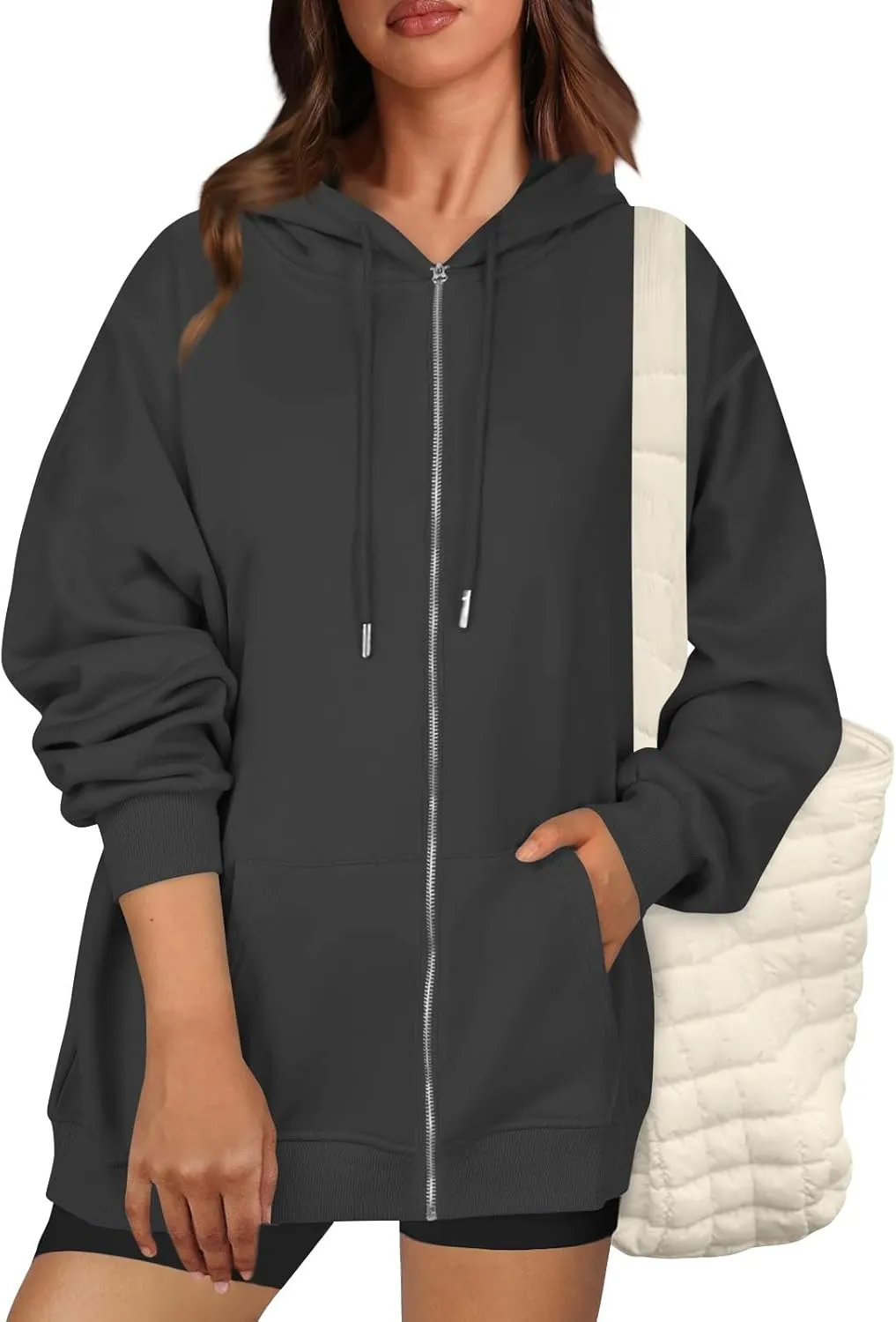 Zip Up Hoodie Women Fleece Oversized Sweatshirt Hoodies Casual Drawstring Athletic Sweat Zip Up Jackets with Pockets