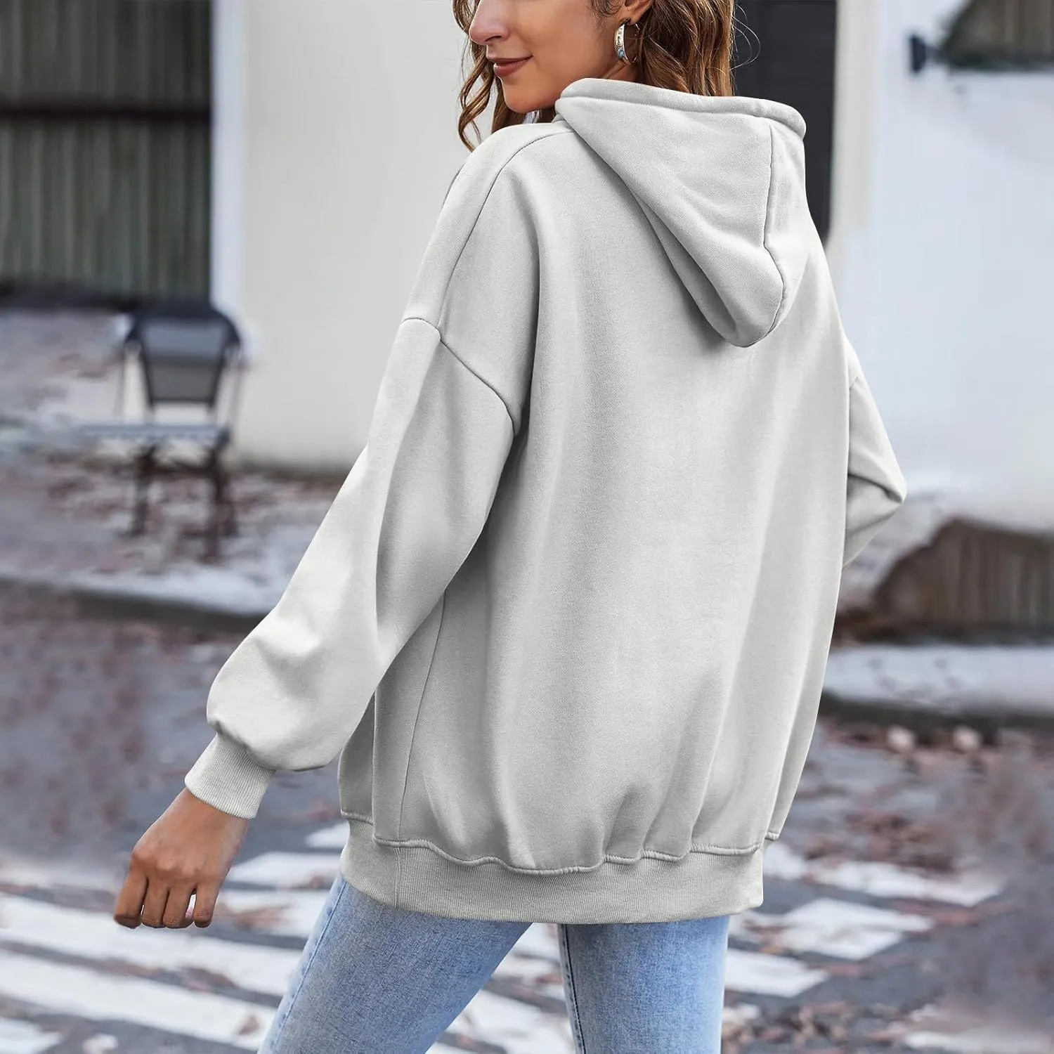 Zip Up Hoodie Women Fleece Oversized Sweatshirt Hoodies Casual Drawstring Athletic Sweat Zip Up Jackets with Pockets