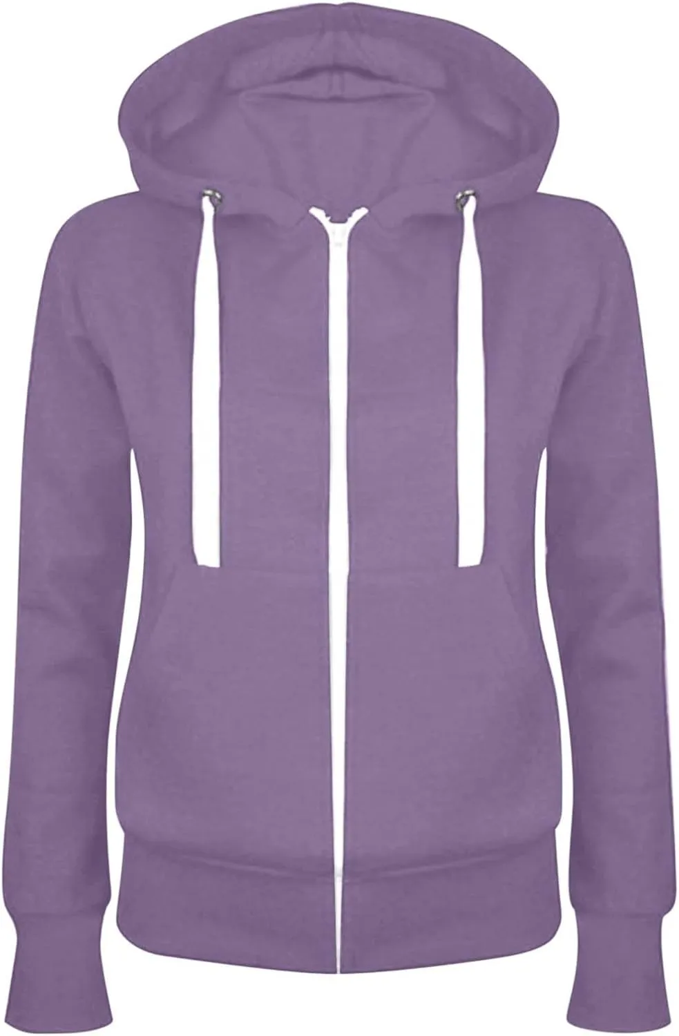 Zip Up Hoodie Women Lightweight Fleece Zip Up Jacket Casual Loose Long Sleeve Plain Hooded Sweatshirt with Pockets