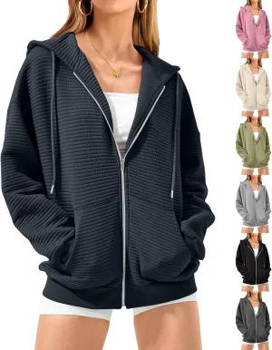 Zip Up Hoodies for Women Trendy Long Sleeve Oversized Sweatshirts Loose Fit Hooded Tops Cute Sweatshirts