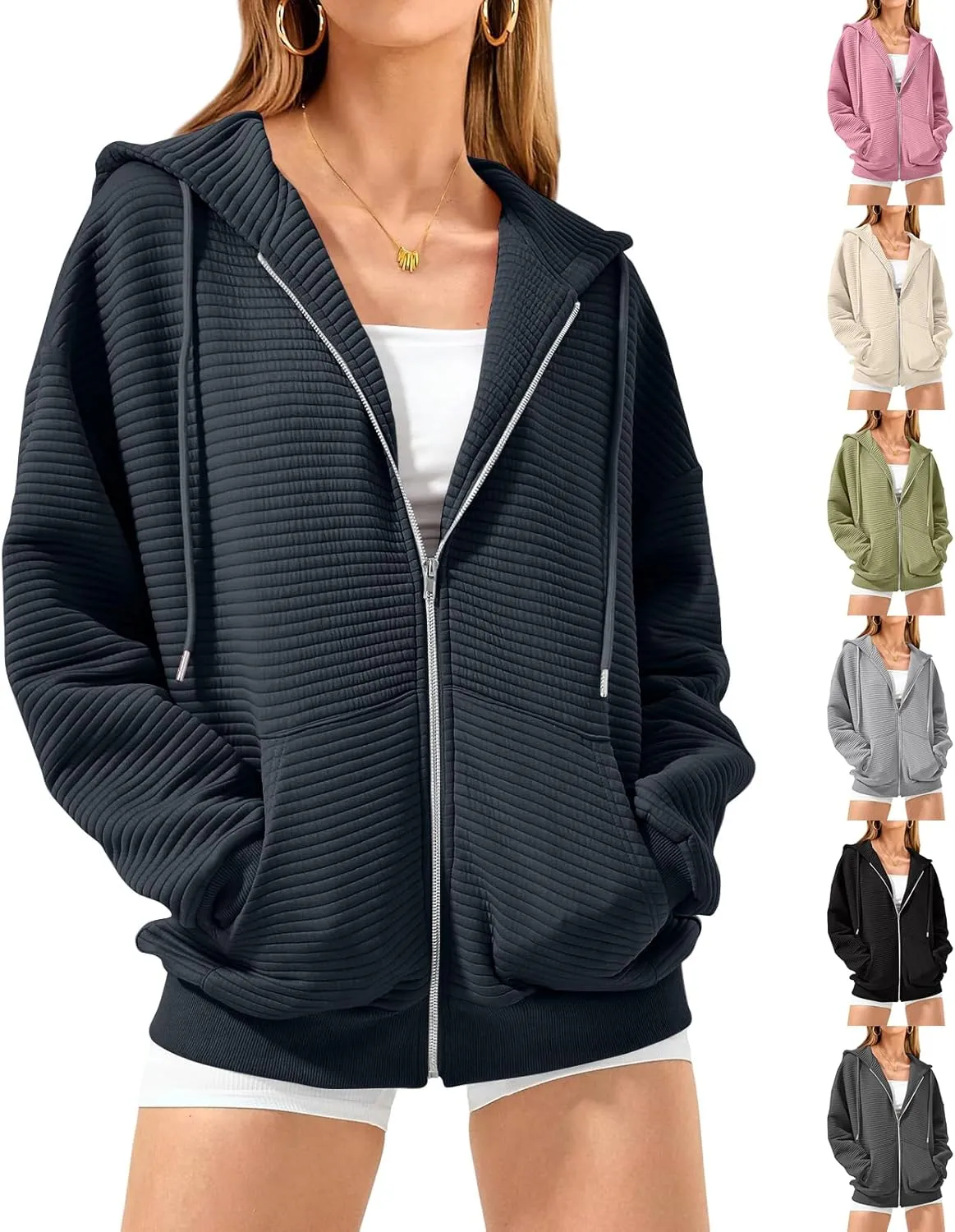 Zip Up Hoodies for Women Trendy Long Sleeve Oversized Sweatshirts Loose Fit Hooded Tops Cute Sweatshirts