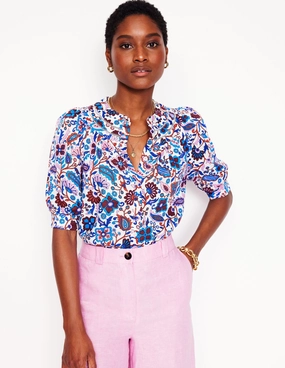 NonRestrictive EasyCare Material Bea Linen Top-Multi, Oriental Paradise