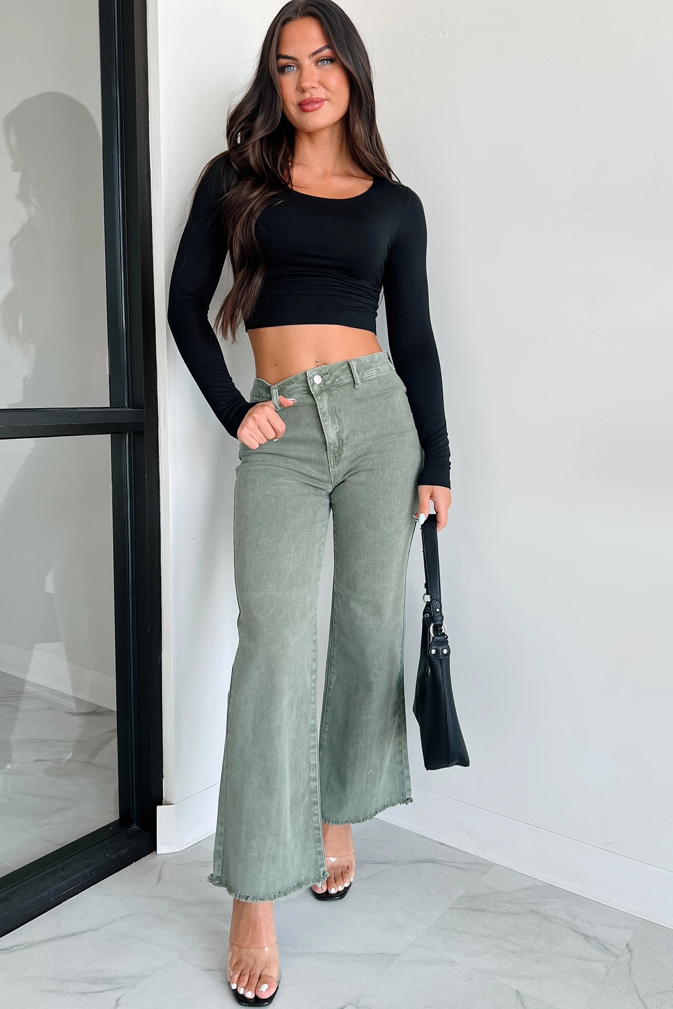 Ziva Long Sleeve Zenana Crop Top (Black) Comfortable Style