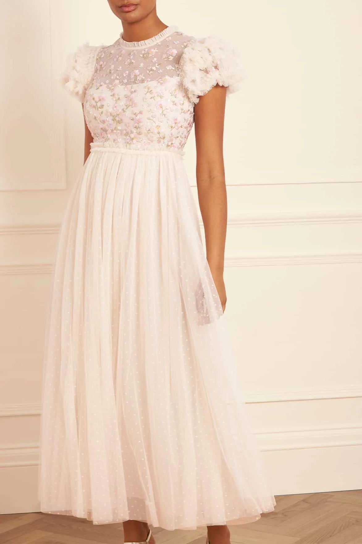Dahlia Ditsy Bodice Round Neck Ankle Gown Refined Vibe Villa Light