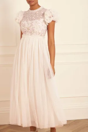 Dahlia Ditsy Bodice Round Neck Ankle Gown Refined Vibe Villa Light
